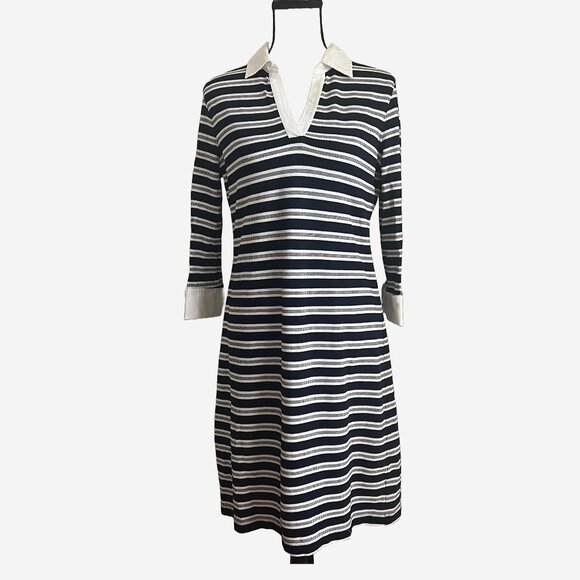 Brooks Brothers Striped Navy White Rugby Shirt Dress Cotton Size  M - Picture 1 of 7
